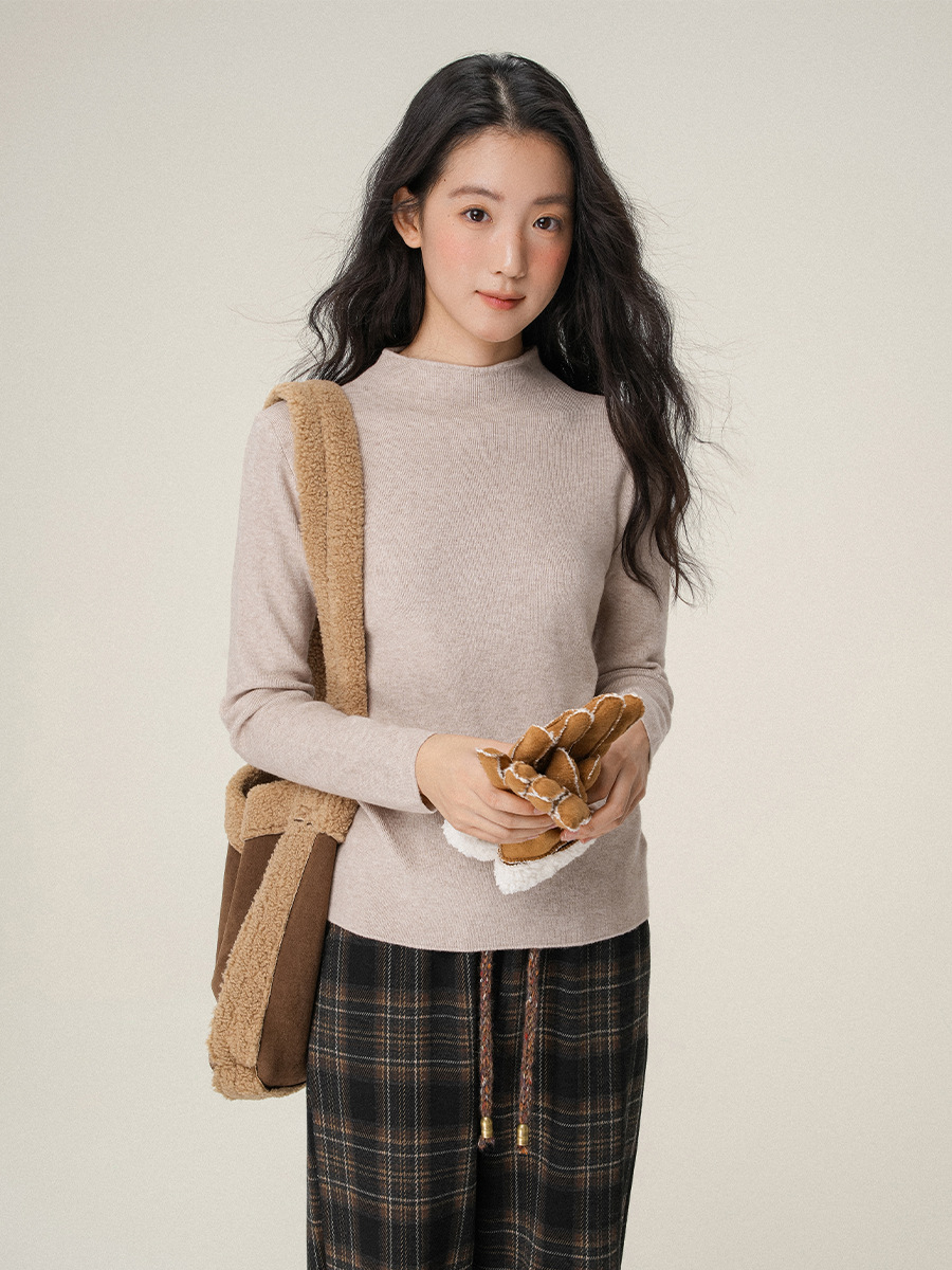 Jiyou スタンドアップカラーハイエンドニットボトムシャツとハーフタートルネックセーター女性用秋と冬の新しいソフトワクシートップ
