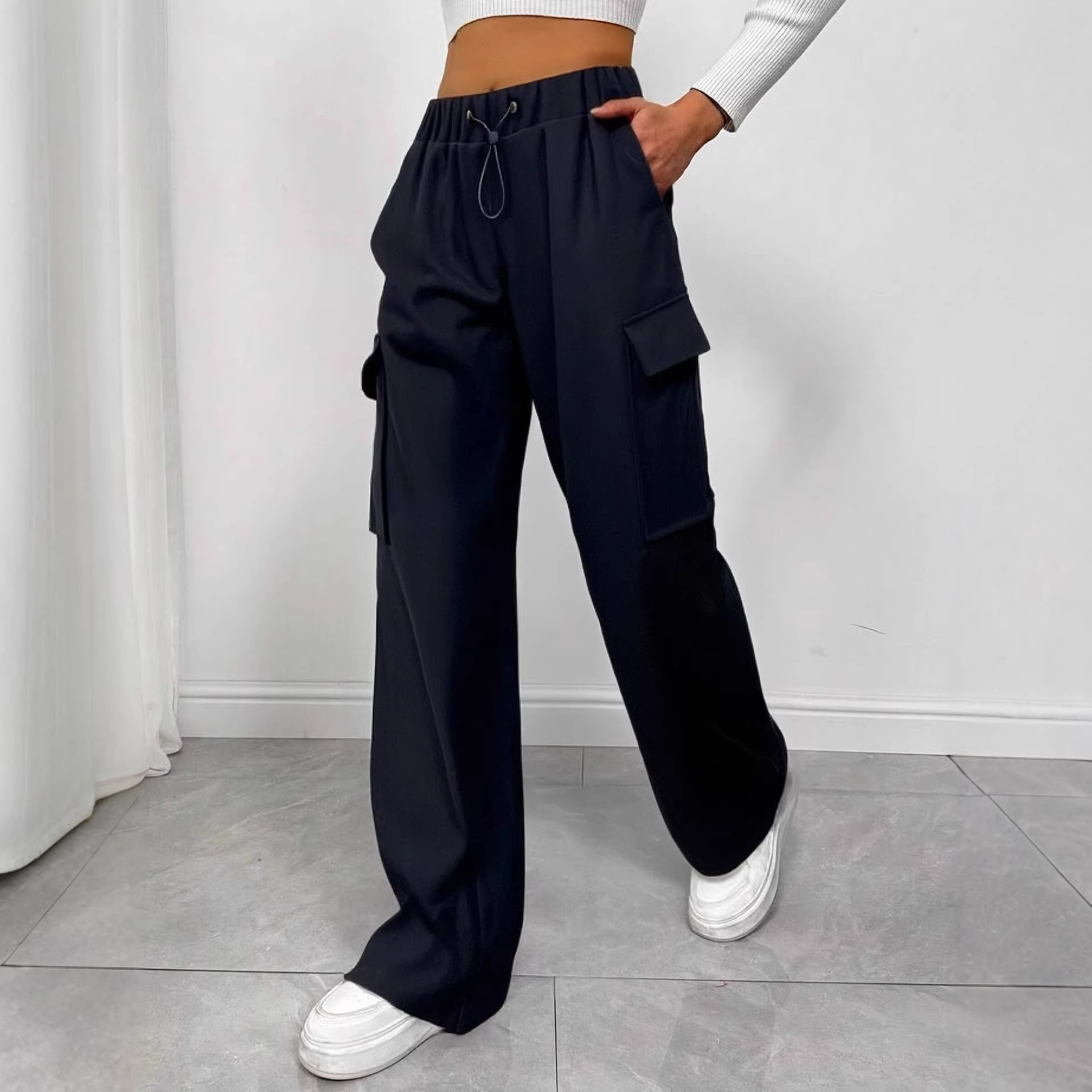 Y2K Women's Straight-Leg Pants Cross-Border Ins Trend Sports Pants Cargo Pocket Long Pants Street Style Loose Floor-Length Pants