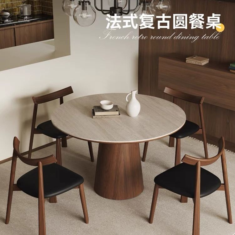 Travertine Slate Home Restaurant Hotel Dining Table Round Style Retro Round Table Nordic Light Luxury Japanese Combination
