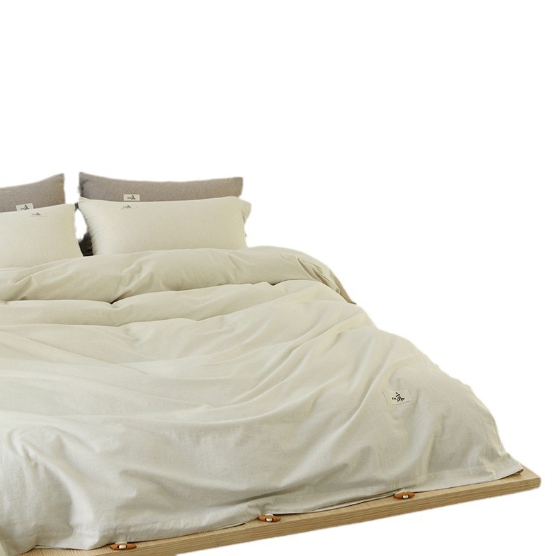 [Verano fresco] Ropa de cama de cuatro piezas de lino de alta gama, funda de edredón doble, ropa de cama de algodón simple de algodón de lino