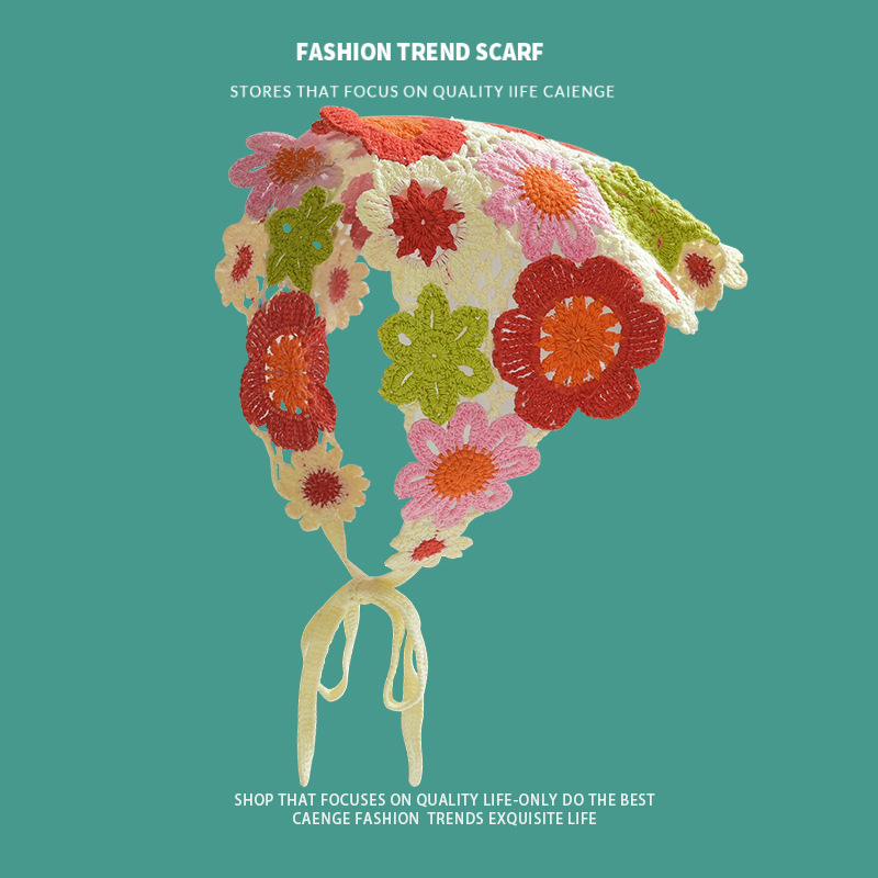 Francés estilo pastoral pañuelo de encaje mujer 2025 nuevo estilo de alta sensación pañuelo triangular atado correa de cabello atmósfera de cabello