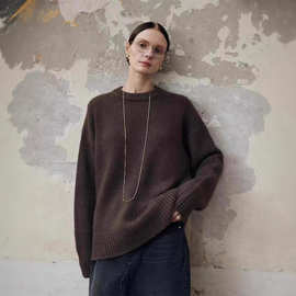 TH～ROW 重磅710g美利奴羊毛背后坑条廓形宽松套头羊毛衫毛衣