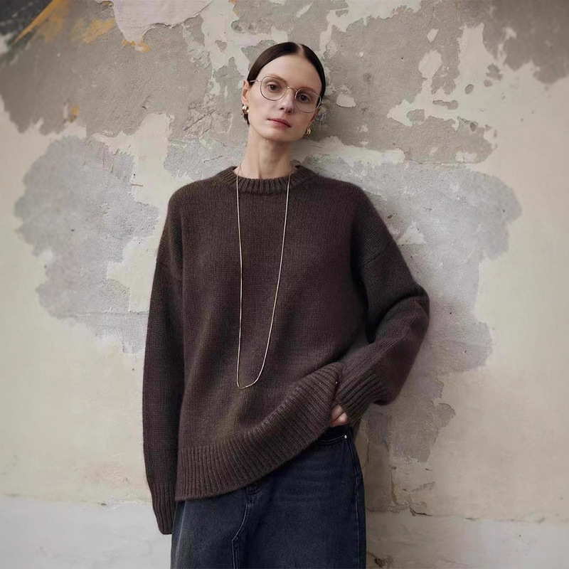 Th~Row Heavyweight 710g Merino Wool Loose Silhouette Pullover Wool Sweater with Pit Strips on the Back Th~Row Heavyweight 710g Merino Wool Loose Silhouette Pullover Wool Sweater with Pit Strips on the Back