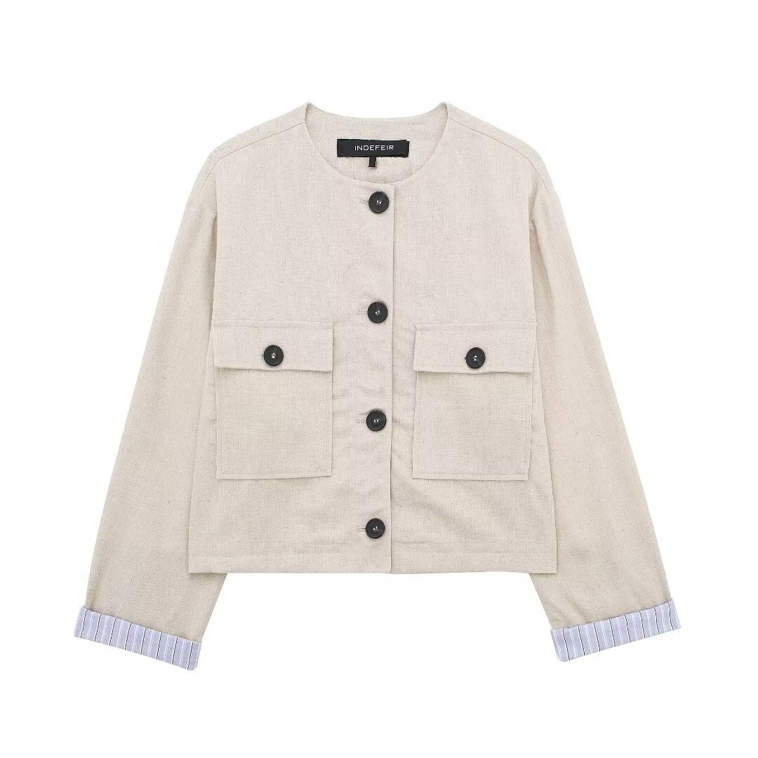 Women's clothing 2024 summer new linen blend short suit jacket straight leg pants set_voghion.com