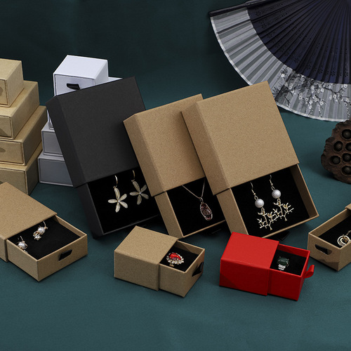 Customized jewelry packaging box drawer-type jewelry box black ring jewelry bracelet packaging box custom-made drawer box