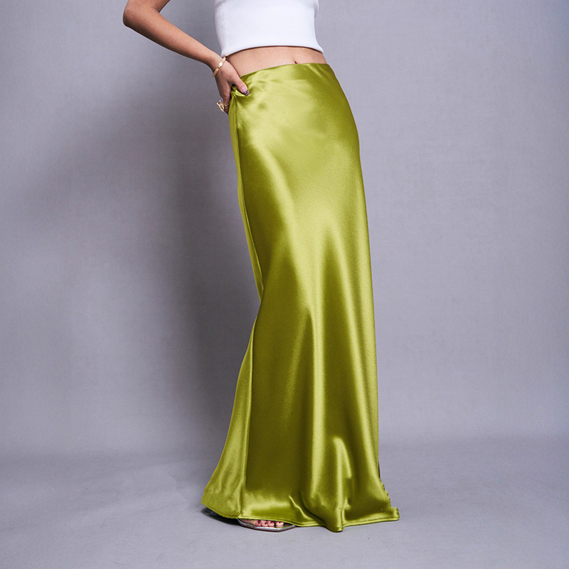 Heavy Weight Luxury! Triacetate Satin Skirt, Acetate Extra Long Floor-Length Skirt, Elastic Waist, Drapey and Stylish