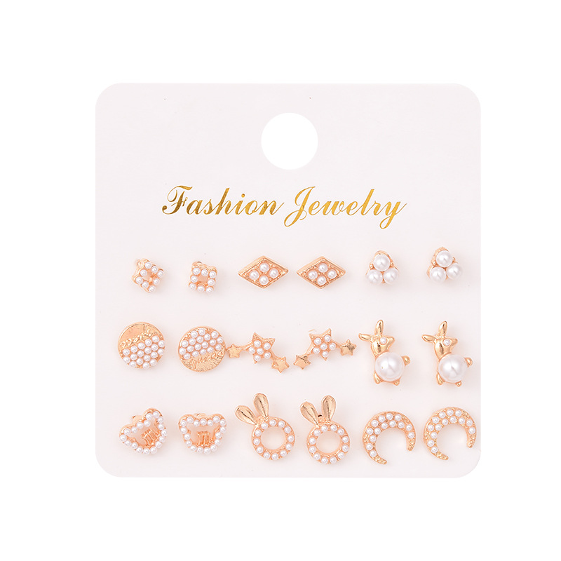 Fashion Sun Star Moon Alloy Inlay Artificial Pearls Rhinestones Women's Ear Studs 1 Set display picture 23