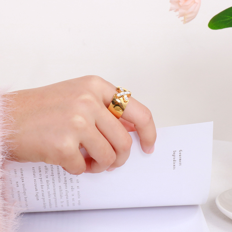 304 Stainless Steel Material PVD Coated 18K Gold Plated Letter Stainless Steel Fashion Waterproof Non Tarnish Rings
