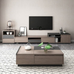 Muyue Tv Cabinet Scandinavian Modern Simple Retractable Tv Cabinet Large and Small Size Adjustable Coffee Table Floor Cabinet