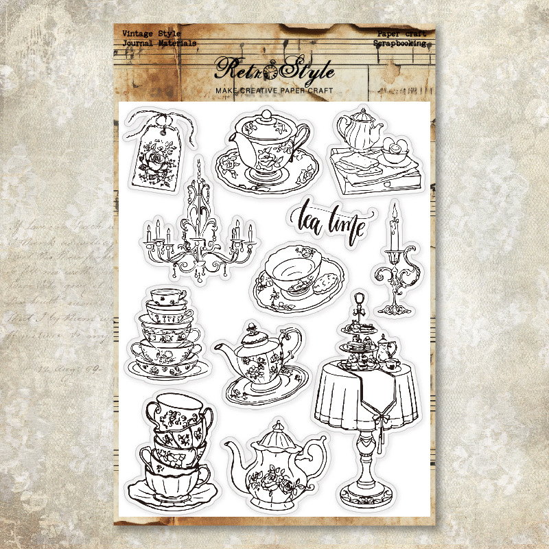 Cuentas de mano transparente sello de silicona fondo retro sello básico DIY decoración cuentas de mano sello de goma hongos papel manuscrito