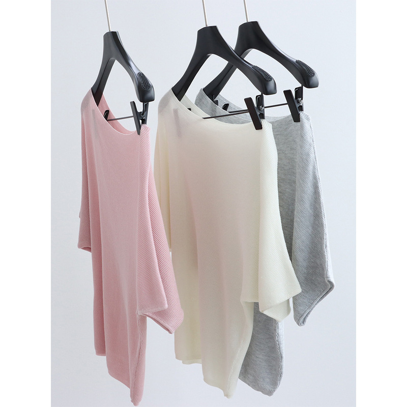 Asymmetrical One-Shoulder Tencel Knit Top with Short Sleeves, Summer Lyocell Batwing Sleeve Blouse, Casual and Elegant Off-Shoulder Cover-Up Asymmetrical One-Shoulder Tencel Knit Top with Short Sleeves, Summer Lyocell Batwing Sleeve Blouse, Casual and Elegant Off-Shoulder Cover-Up
