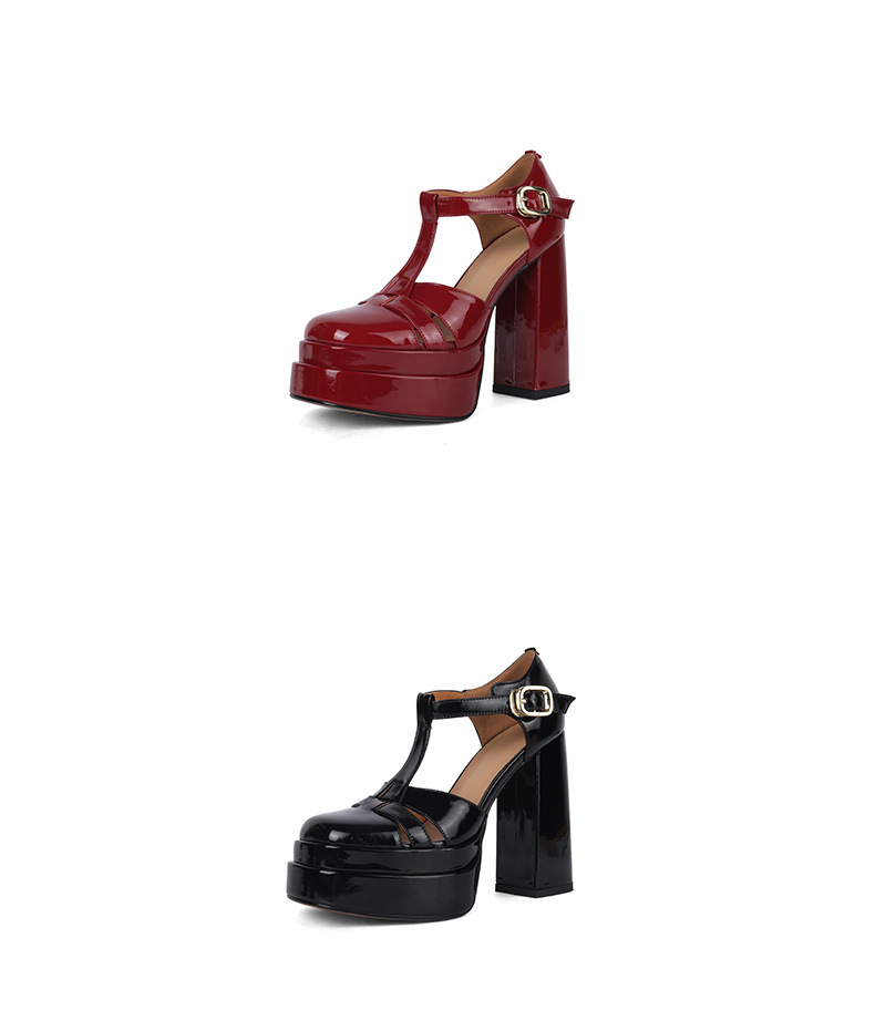 Sandal cao gót nữ quai chữ T mũi kín, gót vuông 12 cm, phong cách Âu Mỹ — Màu đen chi tiết 13