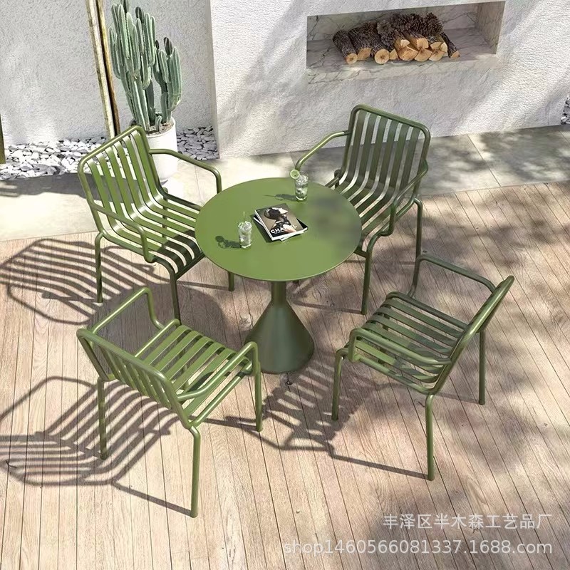 Outdoor waterproof sunshade iron patio chair milk tea shop leisure table chair set restaurant garden outdoor table