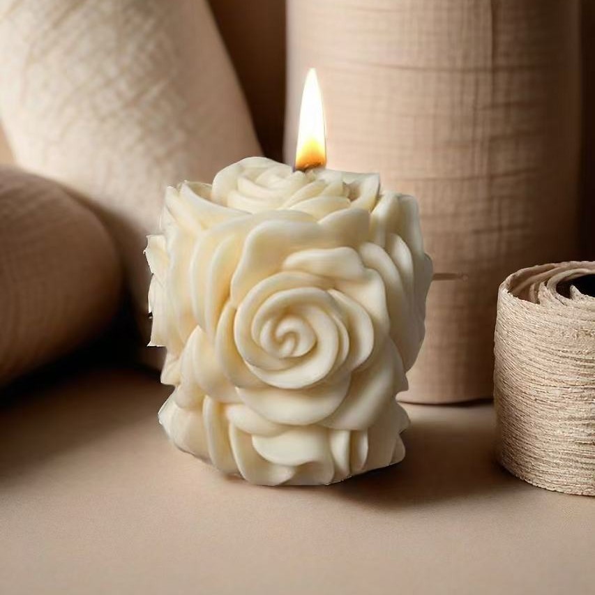 Ventas transfronterizas calientes ins viento rosa columnar cera de incienso regalo de mano joyería para el hogar sin humo cera de soja fragancia