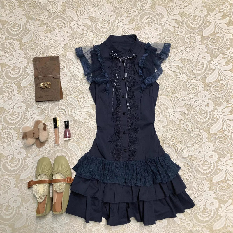 Dark Gothic Style Lace Hem Spider Web Lace Waist Dark Dress Dark Gothic Style Lace Hem Spider Web Lace Waist Dark Dress