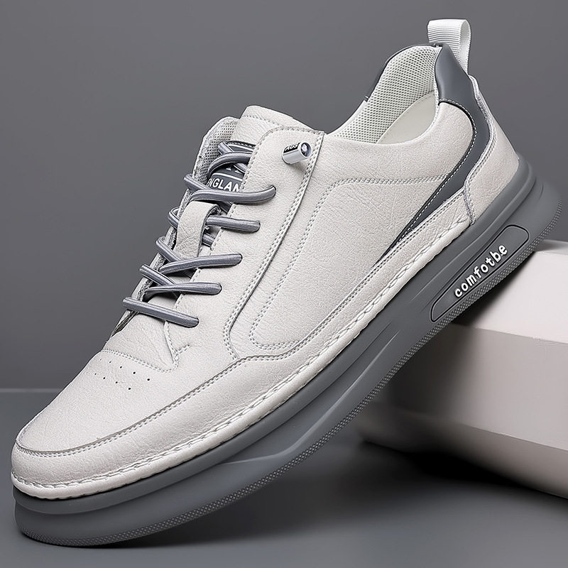 Giày sneaker nam da bò thật đế dày, giày thể thao đa năng phối đồ hợp xu hướng — PZ6018 màu trắng, PZ6018 màu đen