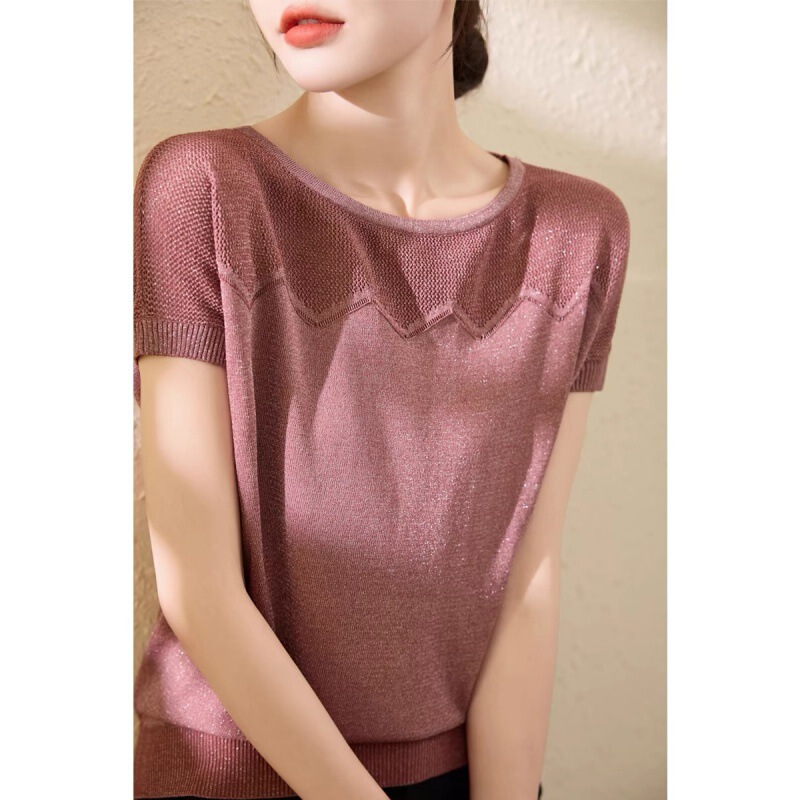 Thin Small Flying Sleeves Lyocell Tencel Loose Short-Sleeved T-Shirt for Women 2025 Xia Xin Round Neck Ice Silk Knitwear Top Thin Small Flying Sleeves Lyocell Tencel Loose Short-Sleeved T-Shirt for Women 2025 Xia Xin Round Neck Ice Silk Knitwear Top