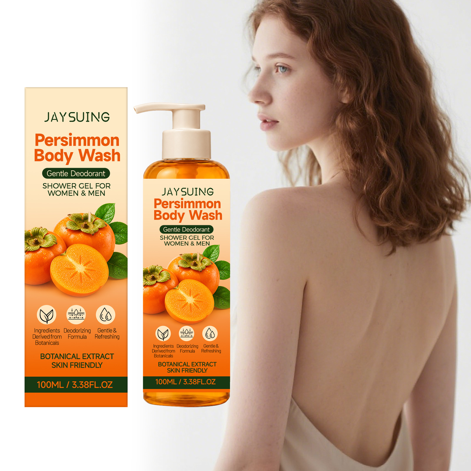 Jaysuing Persimmon Refreshing Shower Gel Gently Moisturizes the Body's Skin, Making It Soft, Smooth, and Hydrated