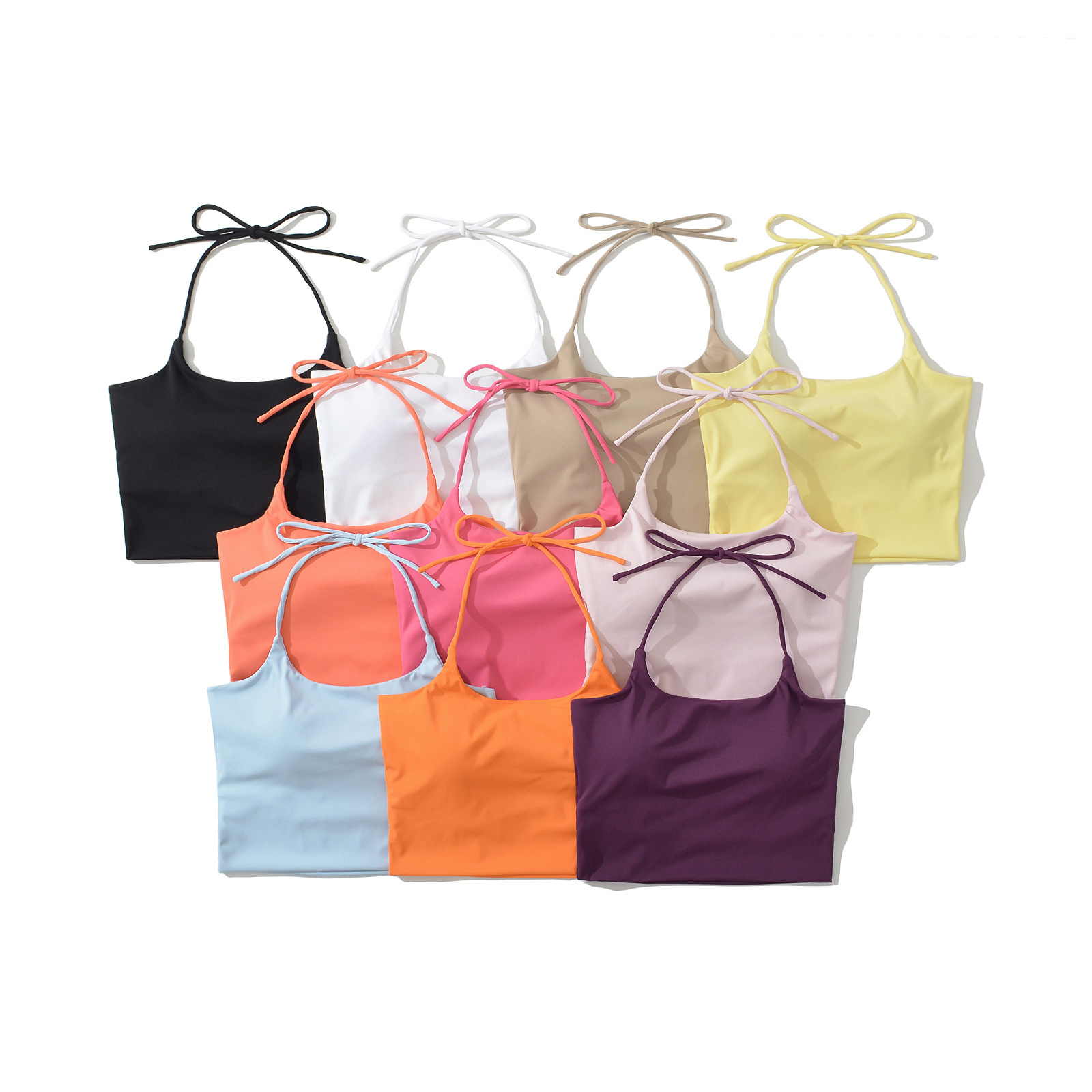 BT902-25 Korean Style Slim Fit Large U-Neck Back Cross One-Piece Candy-Color Halter Camisole Vest