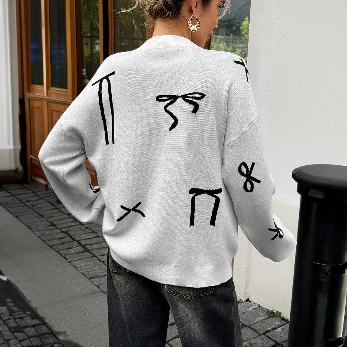 Women's European And American Style Casual Commuter Bow Tie Long Sleeved Sweatshirt Sweater For Fall/Winter Season_ecoleips.com