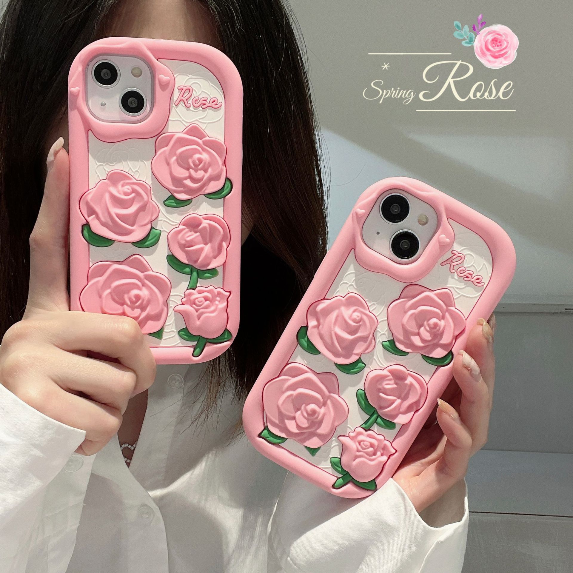 Suitable iPhone 14 silicone phone case for girls, Apple 13 Pro Max anti drop soft case, high-end feeling rose_voghion.com