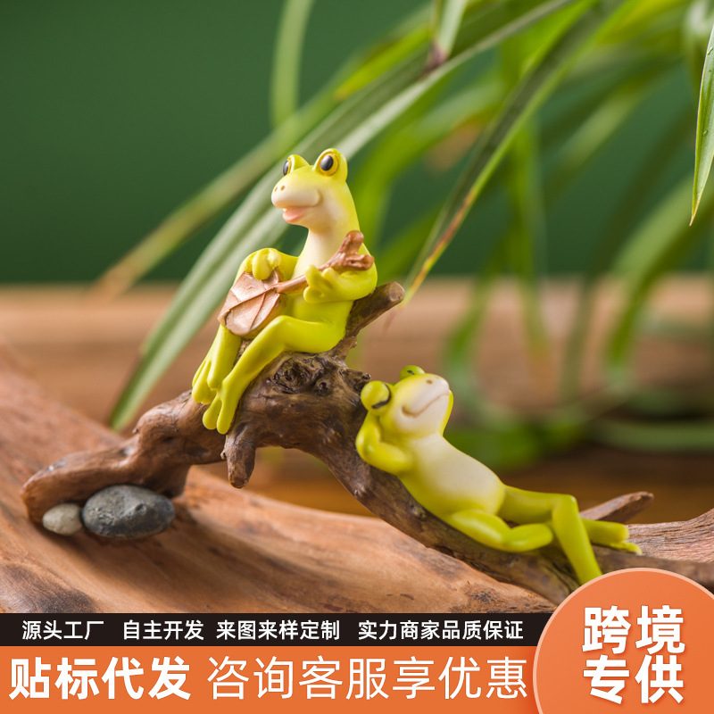 Transfronterizos dedicados al paisaje adorables animales pequeños adornos de rana creativos micro paisaje maceta decoración de maceta carneosa