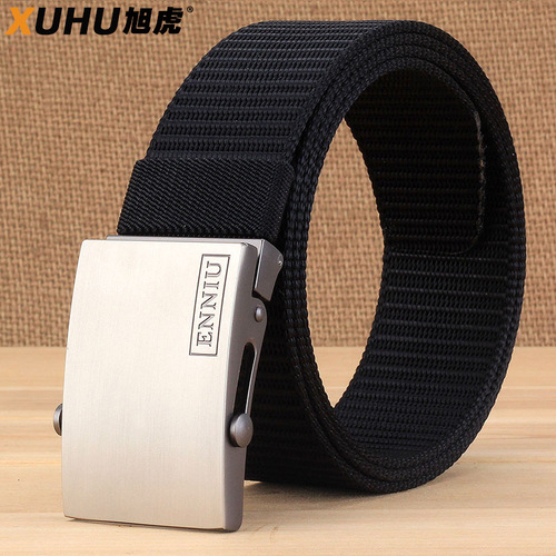 Men's casual canvas belt, versatile jeans, nylon belt, smooth buckle, automatic slider, holeless roller buckle