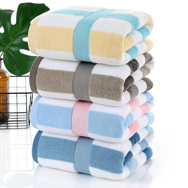 Cross-border Bath Towel Cotton Jacquard Extra Large Adult Absorbent Thickened Shallow Beach Towel Color Strip Household Soft Bath Towel