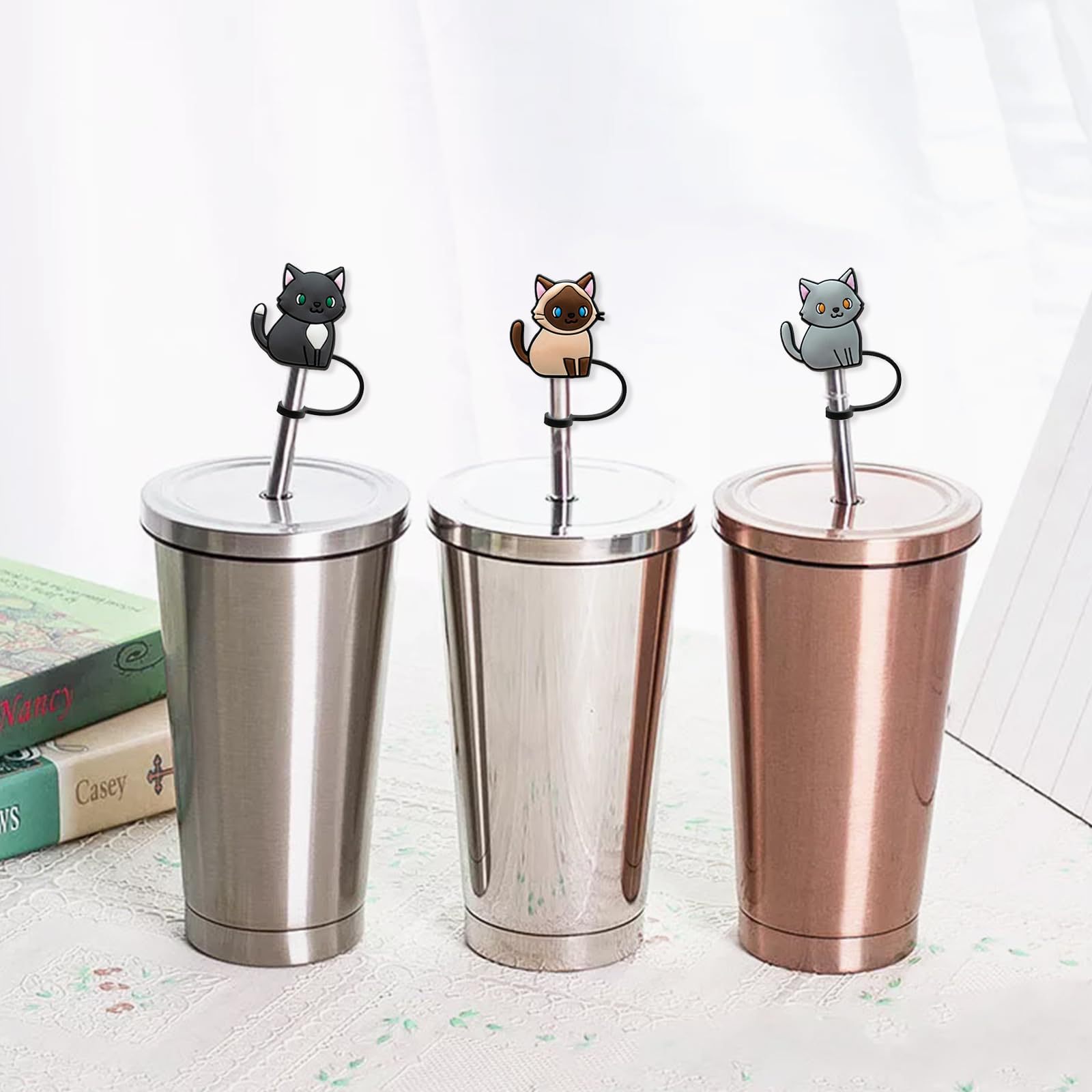 Casual, Weekend, Home Occasion Silica Gel Material Casual Elegant Cute Letter Cat Silica Gel Straw Decorative Cap 1 Set