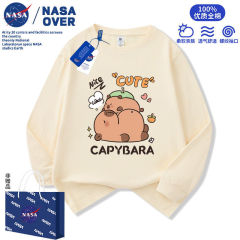 NASA卡皮巴拉圆领纯棉长袖t恤中大童春秋季新款卡通时髦洋气上衣