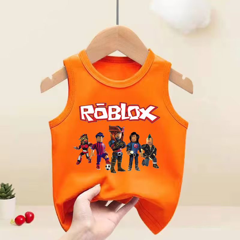 跨境貨源Roblox熱銷卡通印花圖案童裝中大童無袖背心外貿一件代發