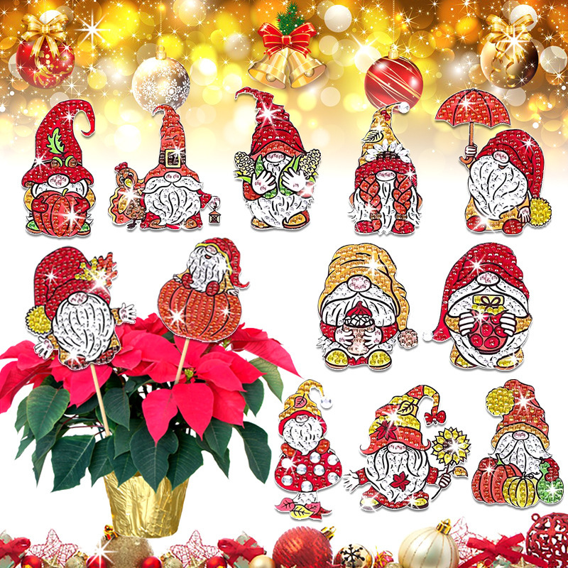 Estacas decorativas para macetas con diseño de flores para decoración de plantas en el hogar y escritorio, fabricante de estacas de jardín hechas a mano con pegatinas de diamantes DIY.