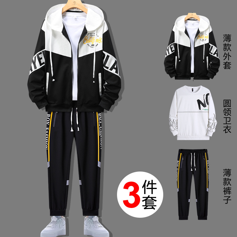 Conjunto deportivo de tres piezas para hombre, estilo casual y elegante para principios de otoño, ideal para adolescentes, novedad 2025.