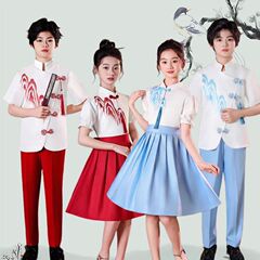 儿童六一合唱朗诵红色演出服小学生演讲比赛女童中国爱国礼服服装