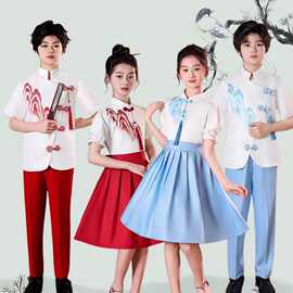 儿童六一合唱朗诵红色演出服小学生演讲比赛女童中国爱国礼服服装
