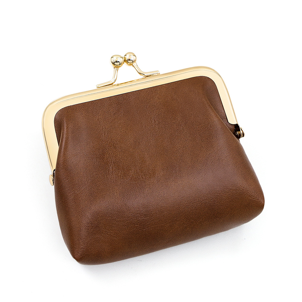 Clip de cuero retrógrado exquisito bolso de cambio de gran capacidad bolso de lápiz labial color caramelo mini bolso de monedas de mano bolso de auriculares