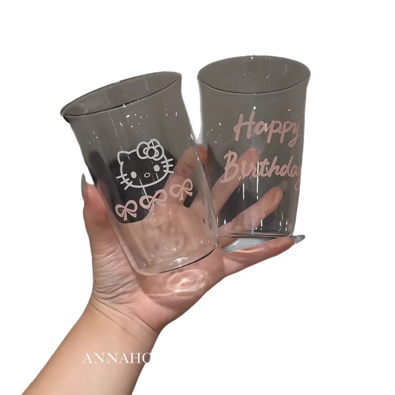 HelloKitty玻璃杯高颜值ins风可爱卡通水杯家用办公室宿舍牛奶杯|undefined