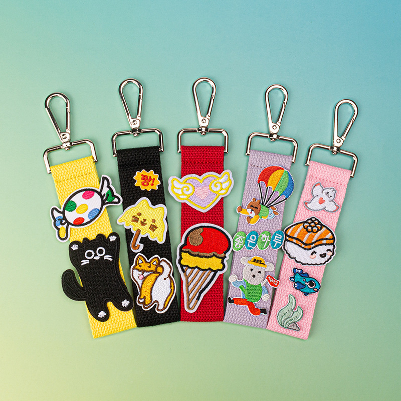 Korean Plain Ins Style Keychain Canvas Bag Name Sticker Ribbon DIY Side Label Key Ring Luggage Pendant Pendant