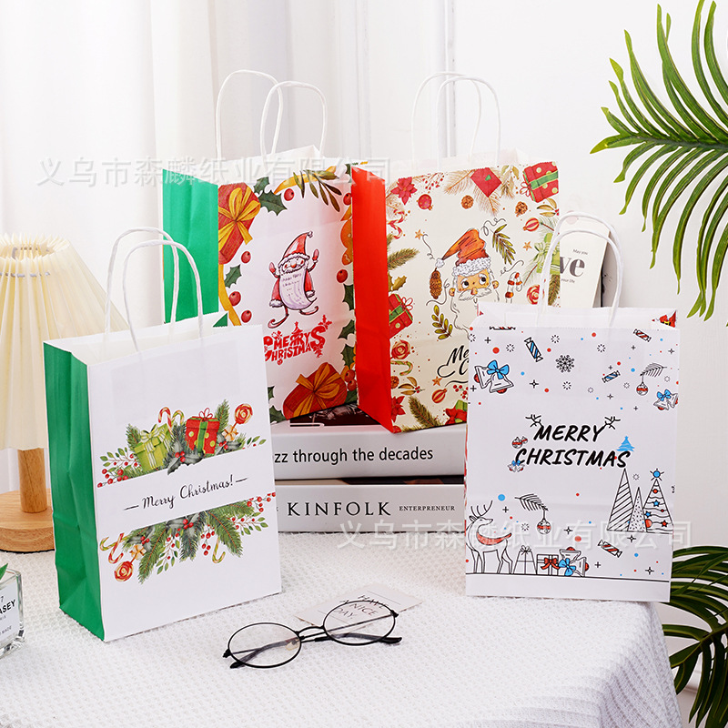 12 bolsas de regalo de Navidad, bolsas de papel kraft, bolsas de embalaje creativas para hornear, bolsas de mano, nuevas bolsas transfronterizas