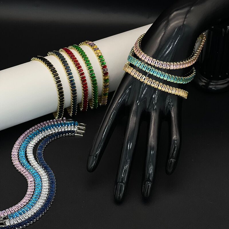 Amazon's Best-Selling Zircon Bracelet 2.5*5mm Single Row Rectangular Full Diamond Tennis Multi-Color Bracelet Cross-Border Hot Style