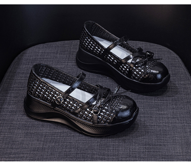 Giày sneaker nữ chunky đế dày dệt kim thoáng khí, phong cách Hàn Quốc, quai chéo, đế dày — Trắng 5097, Vàng 5097, Đen 5097 chi tiết 28