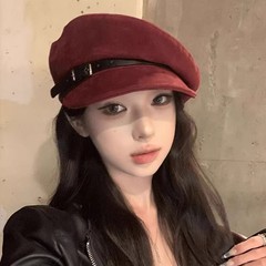 秋冬新款皮带平顶帽女日系复古英伦风时尚报童帽鸭舌八角贝雷帽潮