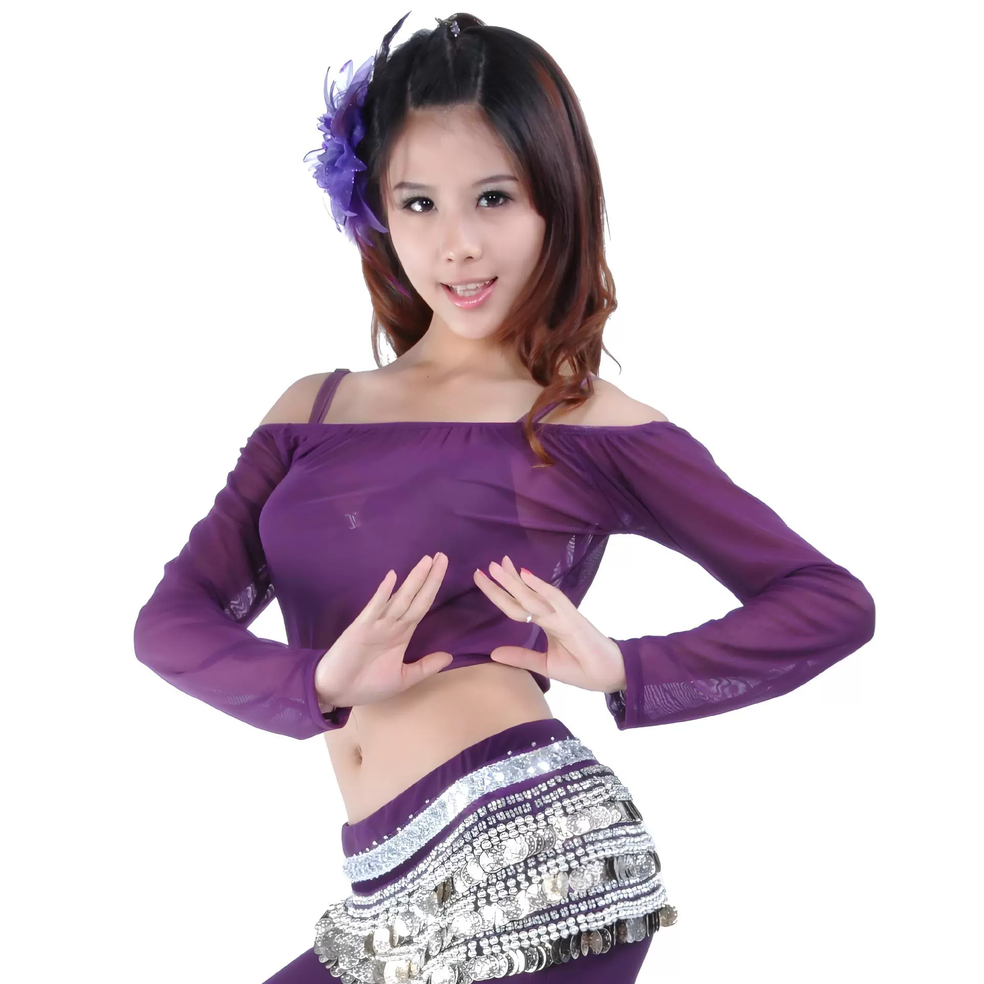 Transparent shoulderless bottoming tops, belly dance tops, belly dance costumes, tribal style costumes