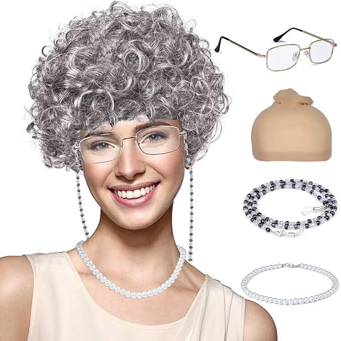 Grandma Wig Performance Cosplay Old Lady Role Play Suit Rental Lady Stage Props Short Curly Hair Grandma Wig Performance Cosplay Old Lady Role Play Suit Rental Lady Stage Props Short Curly Hair