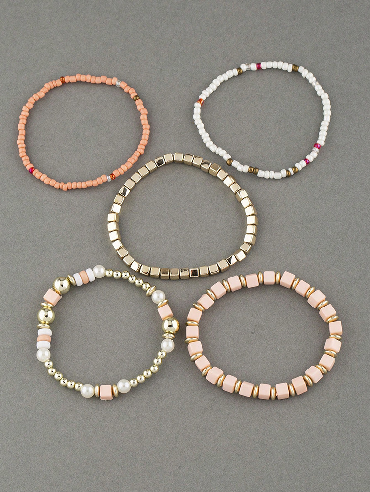 20g Weight Acrylic Pendant Material Bracelets Classification Alloy Chain Material 1 Set Quantity Holiday, Daily, Street Occasion Alloy Material Geometric Pattern Unisex Gender Beaded, Plating Design Retro Style Retro Geometric Alloy Beaded Bracelets Wholesale 30