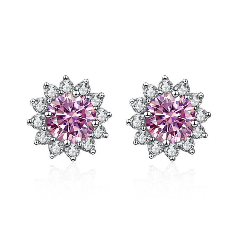Fábrica al por mayor plata esterlina S925D color moissanita orejetos de sol para mujeres 18K platino pendientes de pareja pendientes de diamante