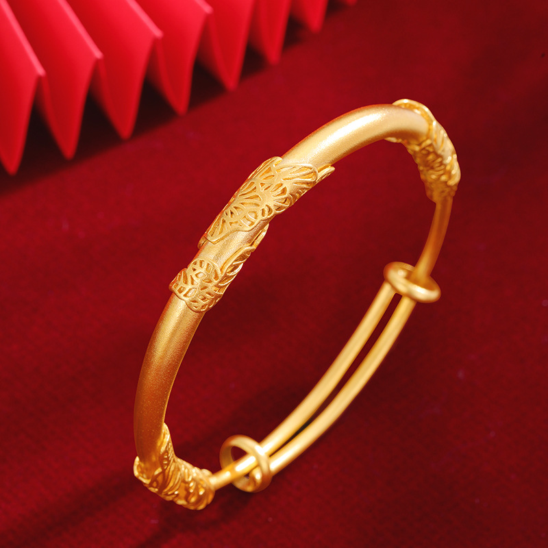 Xiangsiteng estilo antiguo arena oro pulsera abierta boca push pull pulsera Patrimonio de las mujeres hoja pulsera Internet celebridad estilo suministro al por mayor