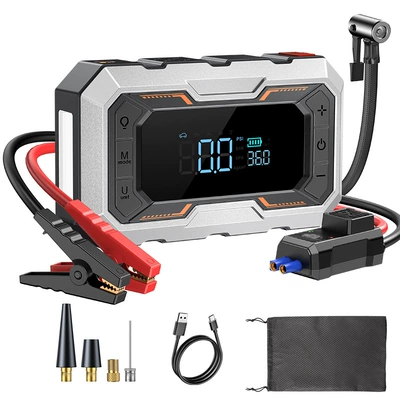 [N11] Cross-Border Car Emergency Starting Power Supply, Air Pump, Integrated Power Bank, Multifunctional Portable Battery Jump Starter (Kempinq və səyahət) - neutral-n11-inflatable-emergency-all-in-one-machine-bright-silver-6000-mah-smart-clip