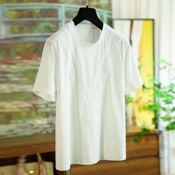 Lace Spliced ​​White T-Shirt Women's Top Versatile Summer New Style 0429