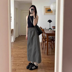 アメリカの速乾工装半身スカートの女性春夏ギャルは紐を引いて腰のa字のスカートを締めます。